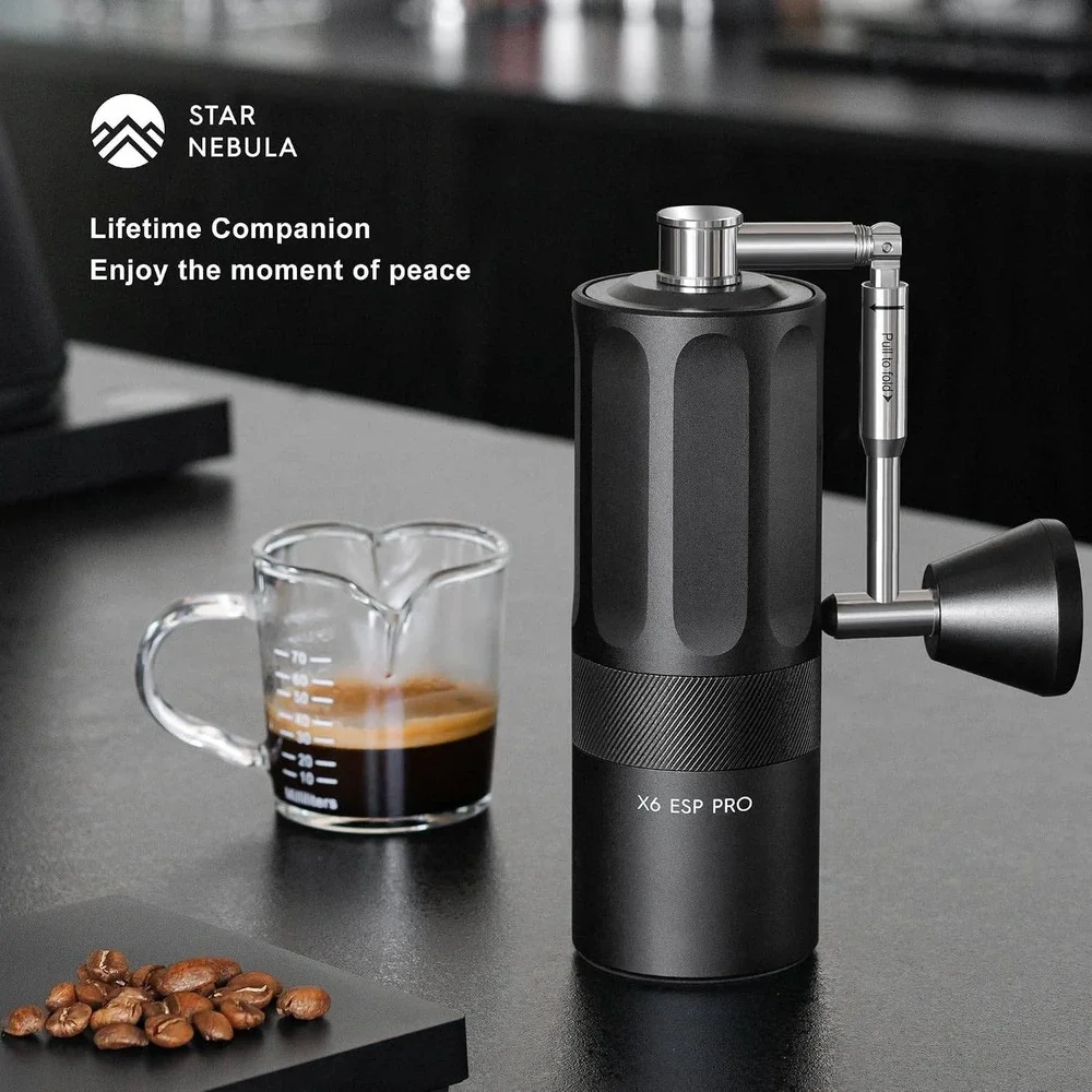 Star Nebula X6 Pro Manual Coffee Grinder Black Folding Handle Conical Burr New